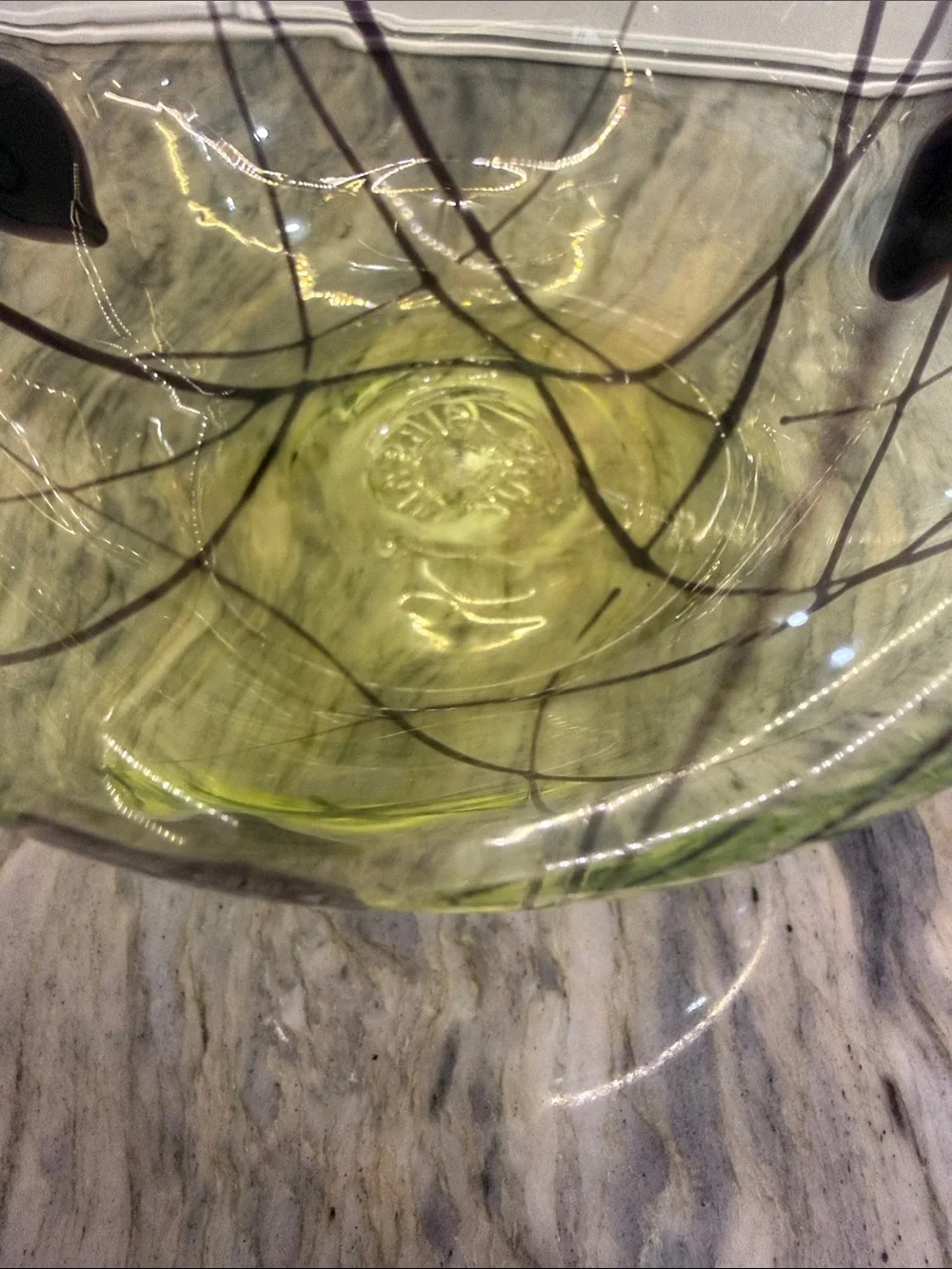 Gibson Green & Black Heart Motif Art Glass Vase